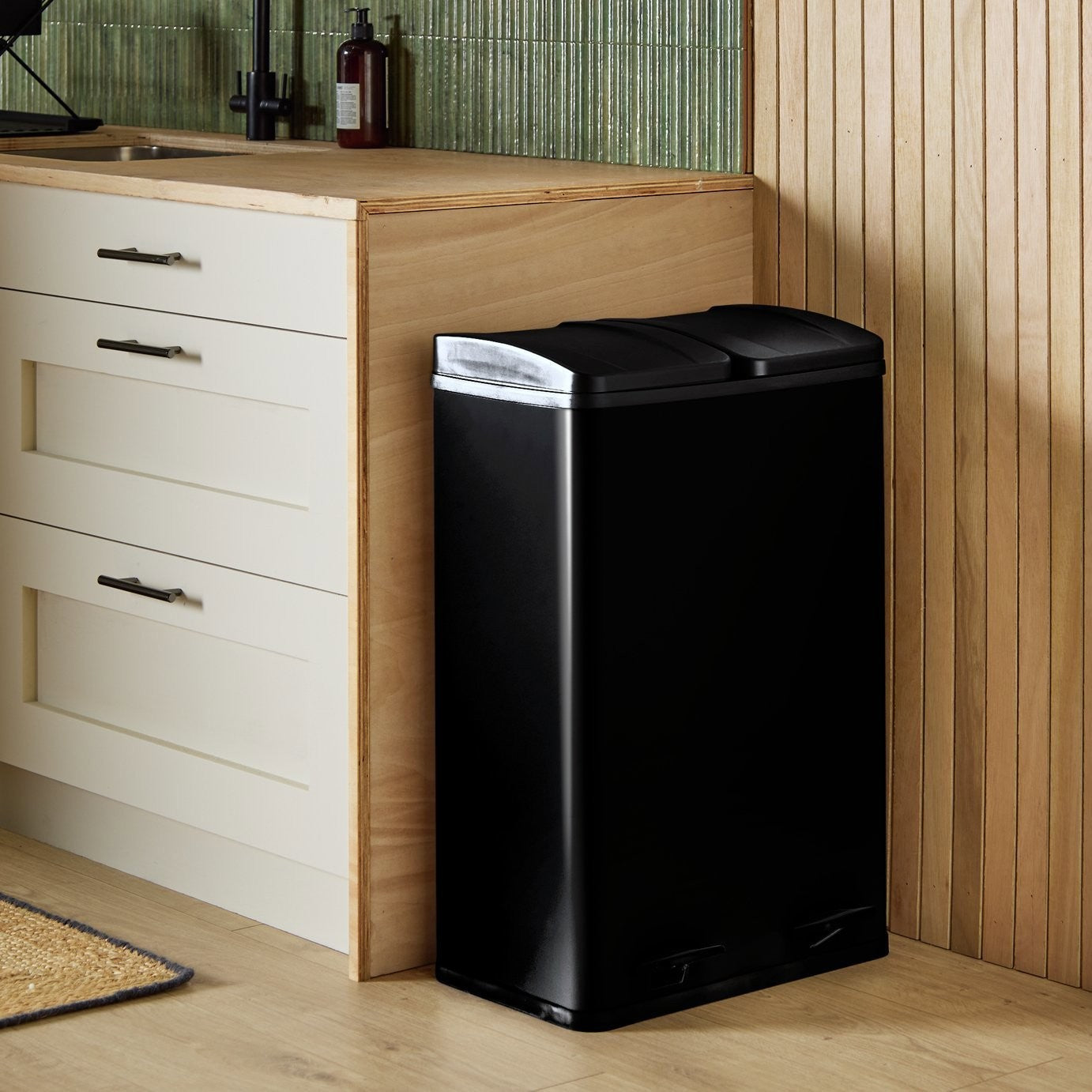 Habitat 60 Litre Twin Compartment Pedal Bin - Black (video in description)