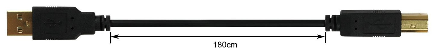 1.8m USB 2.0 A-Male to B-Male Computer Cable - Black
