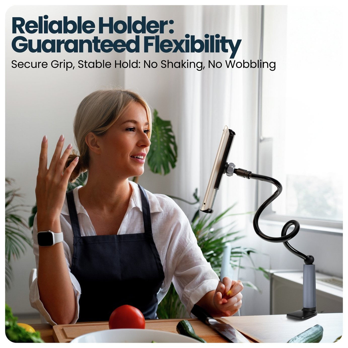 2-in-1 Gooseneck Phone & Tablet Holder – Flexible Arm | Desk / Bed Mount | Cable