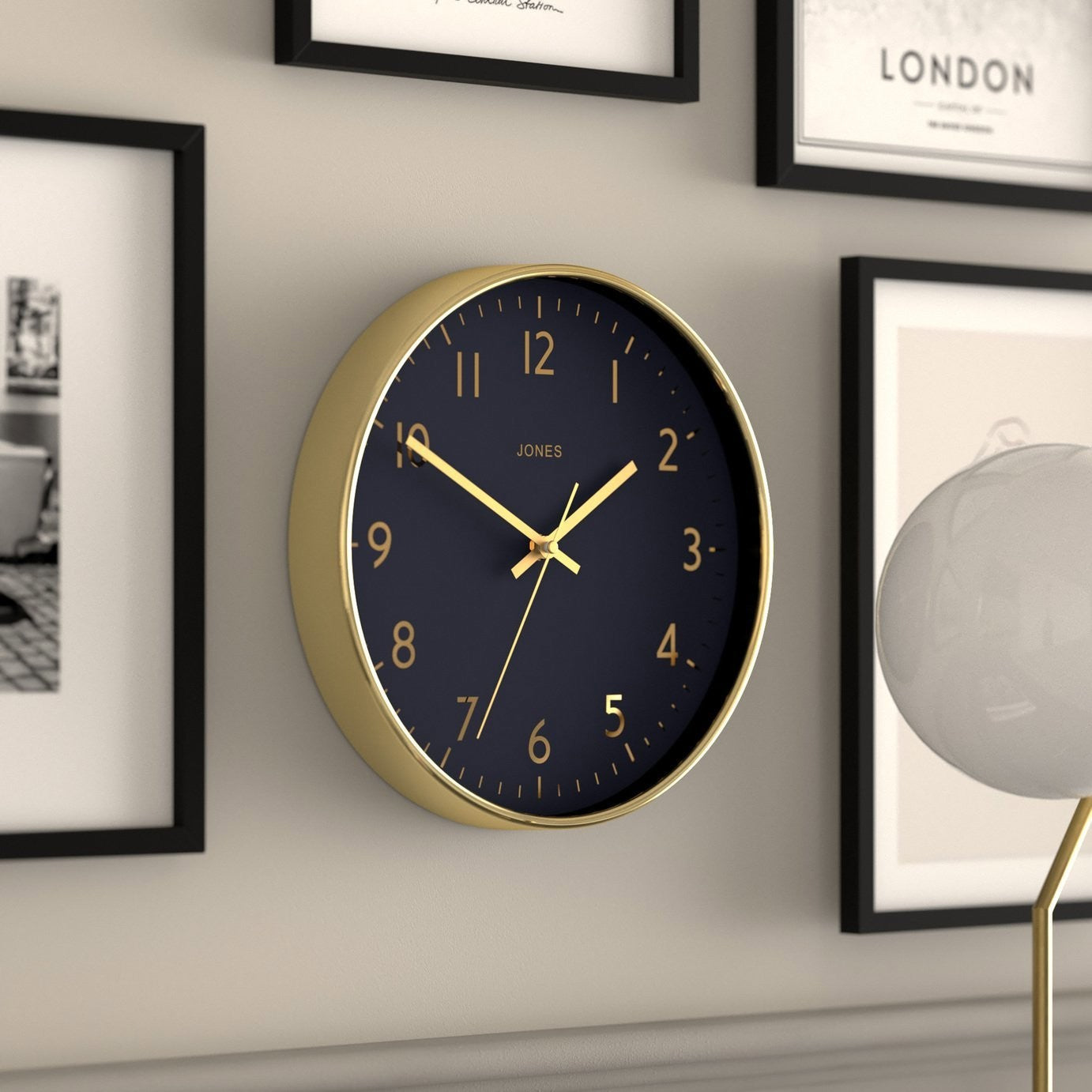 Jones Circular Wall Clock in Gold Coloured Frame with Quartz Movement 30cm