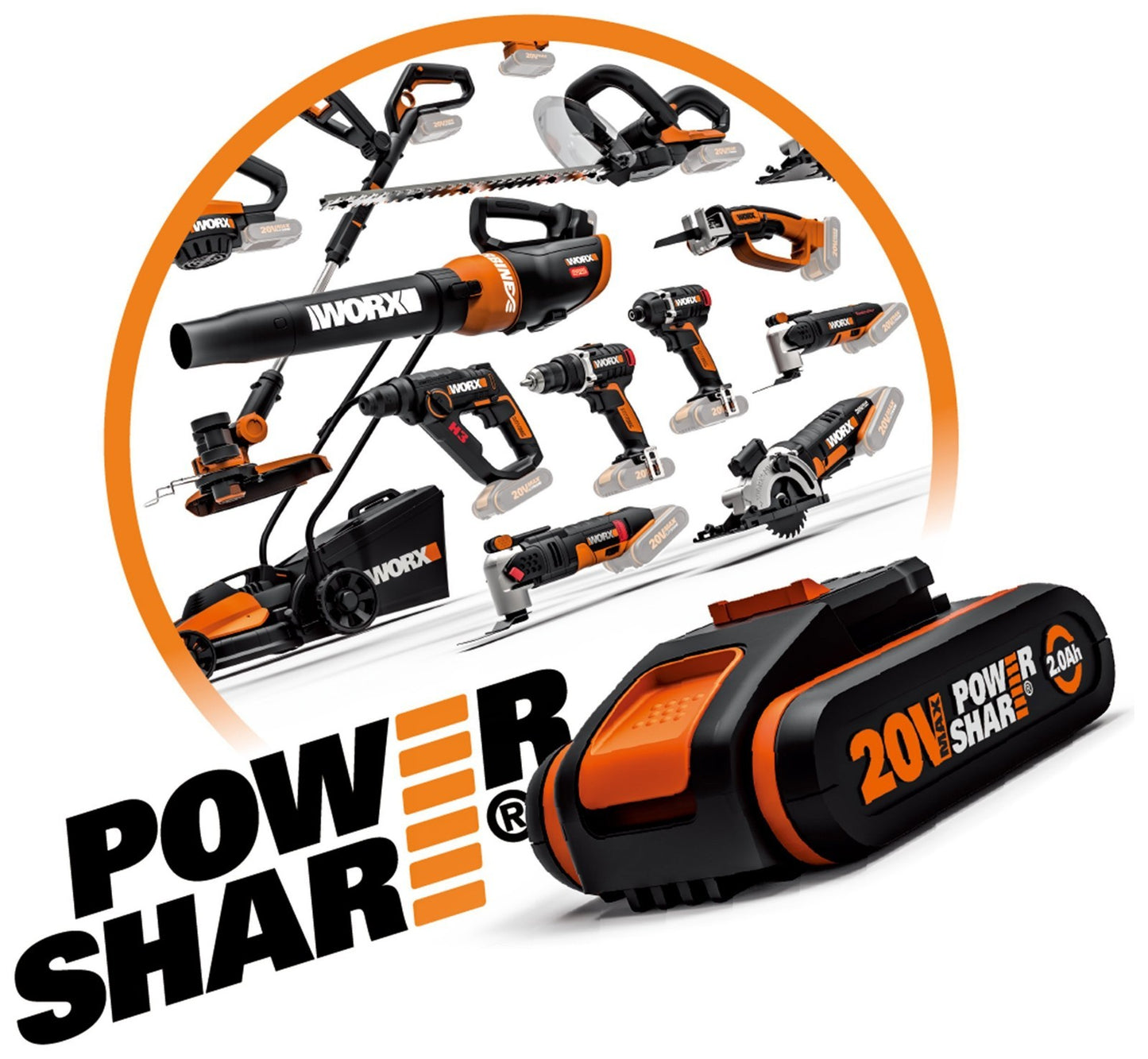 Worx Cordless 34cm Rotary Lawnmower and 25cm Grass Trimmer