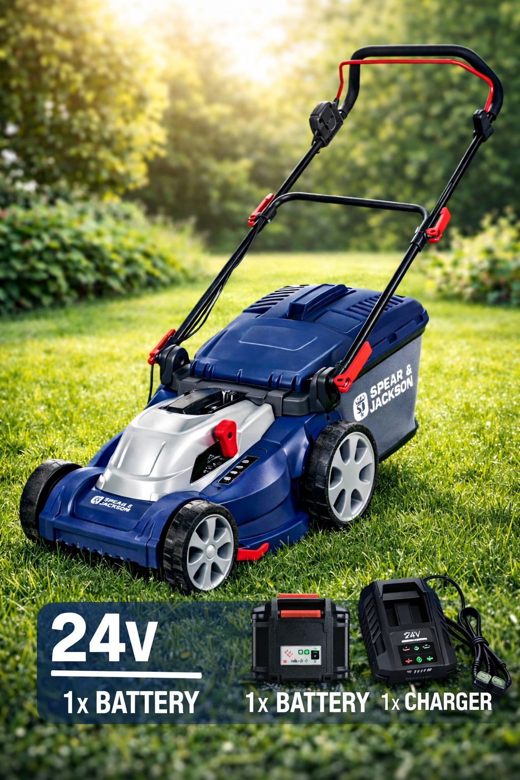 Spear & Jackson Cordless 24V 34cm Lawnmower (Bat+Charger)