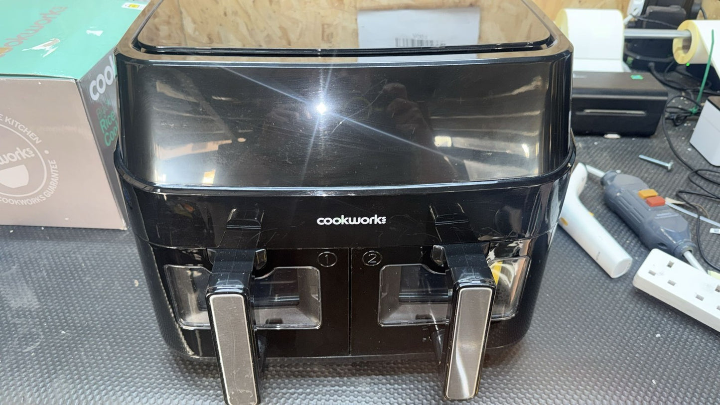 Cookworks 9L Dual Air Fryer 2 Basket Smart Finish 2600W Black