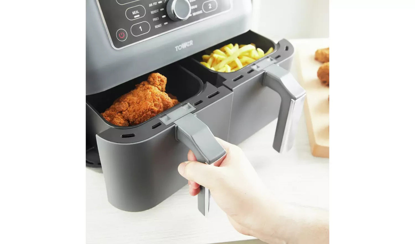 Tower T17181 Vortx Dual Basket 8L Air Fryer - Grey