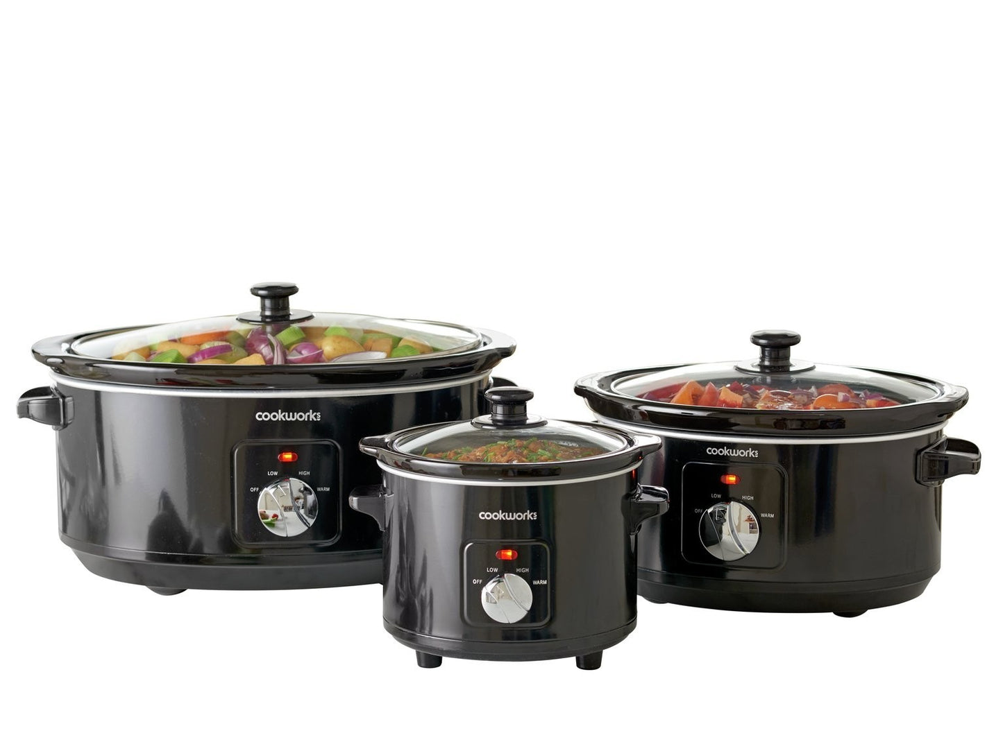 Cookworks 6.5L Slow Cooker Black 320W 3 Heat Settings Glass Lid Ceramic Bowl