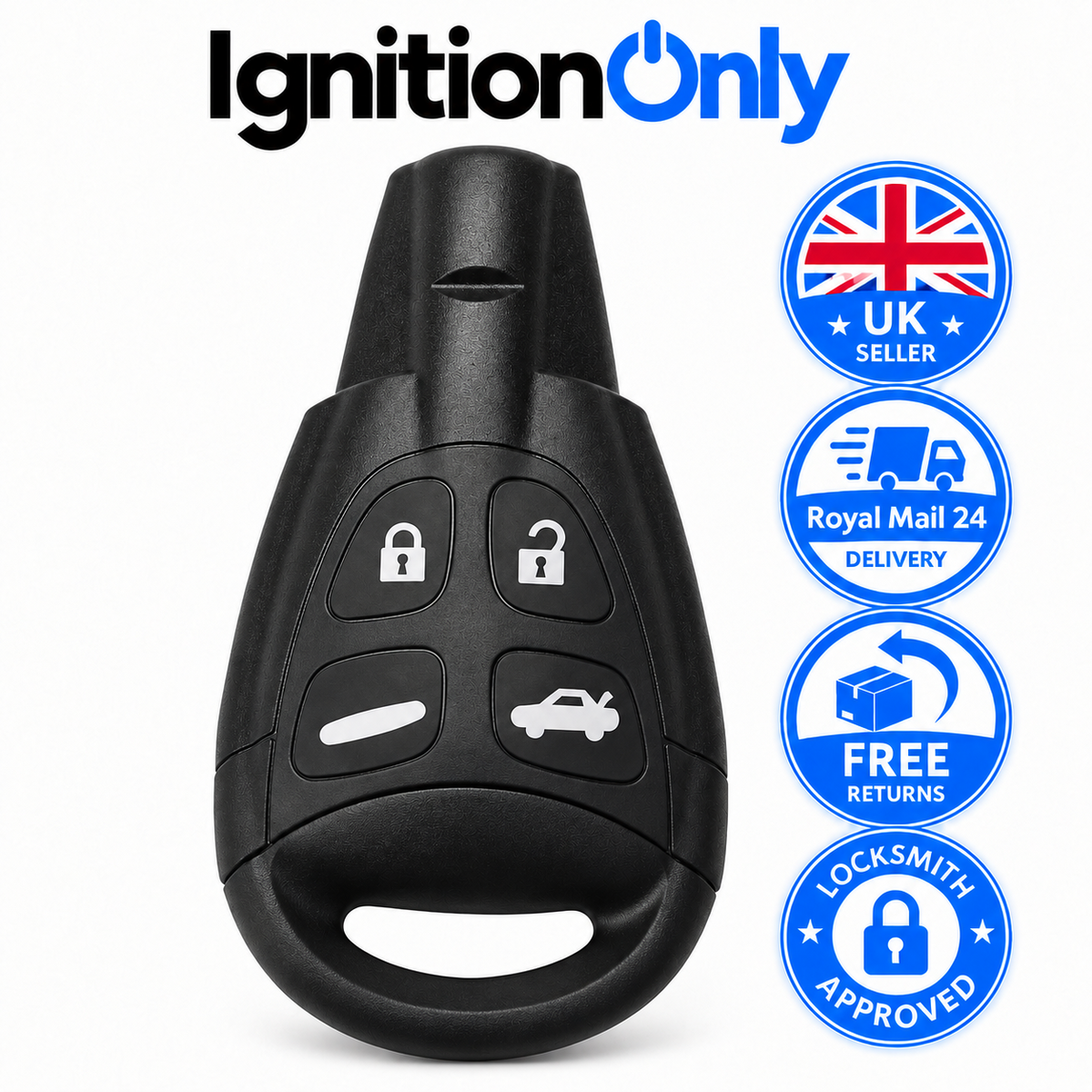 4 Button Remote Key Fob Case Shell with HU100 Blade for SAAB 9-3 9-5