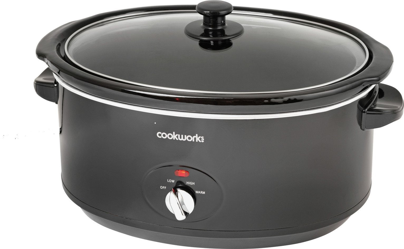 Cookworks 6.5L Slow Cooker Black 320W 3 Heat Settings Glass Lid Ceramic Bowl