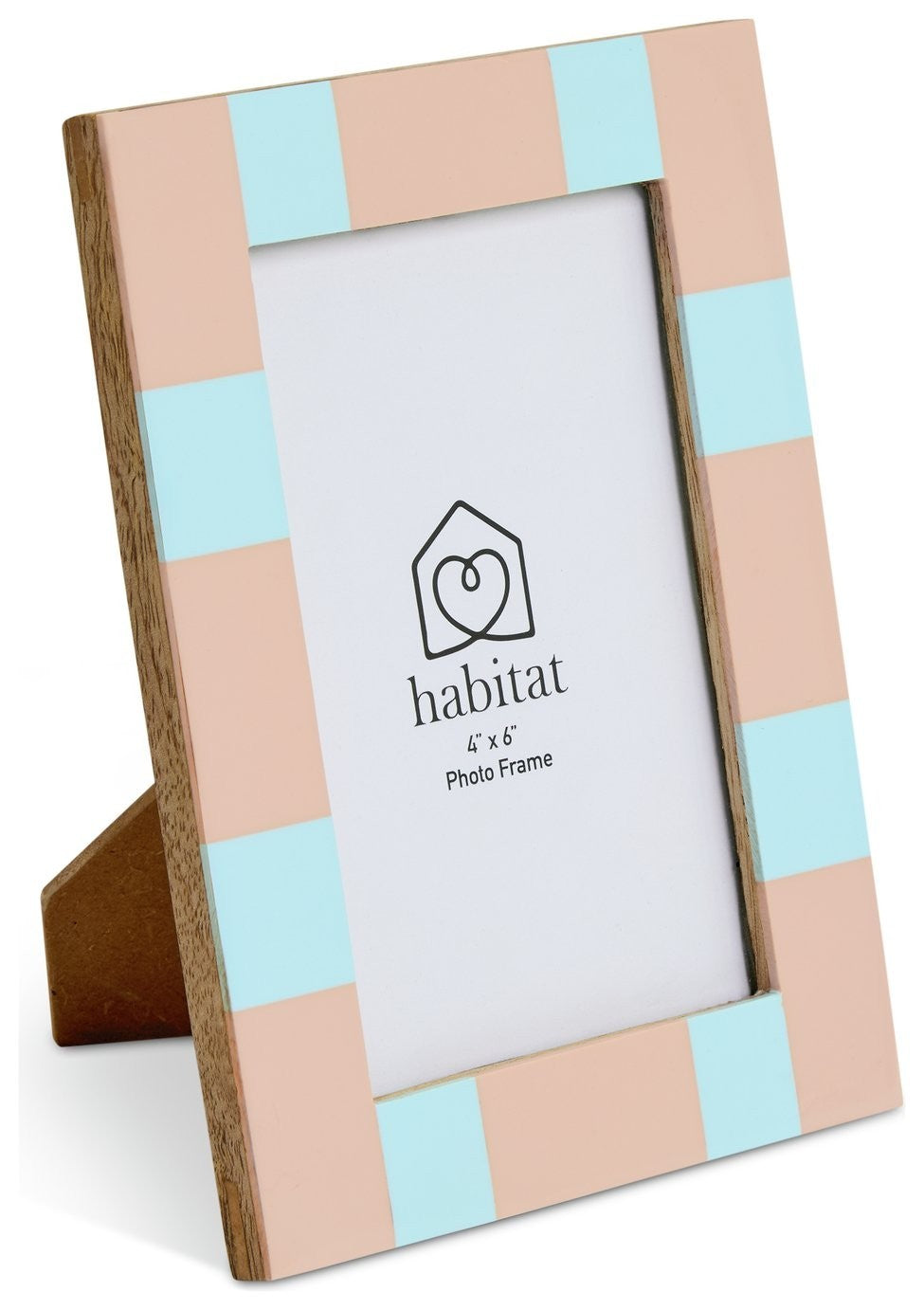 Habitat Pink & Blue Checkered Mango Wood Frame - 4x6"
