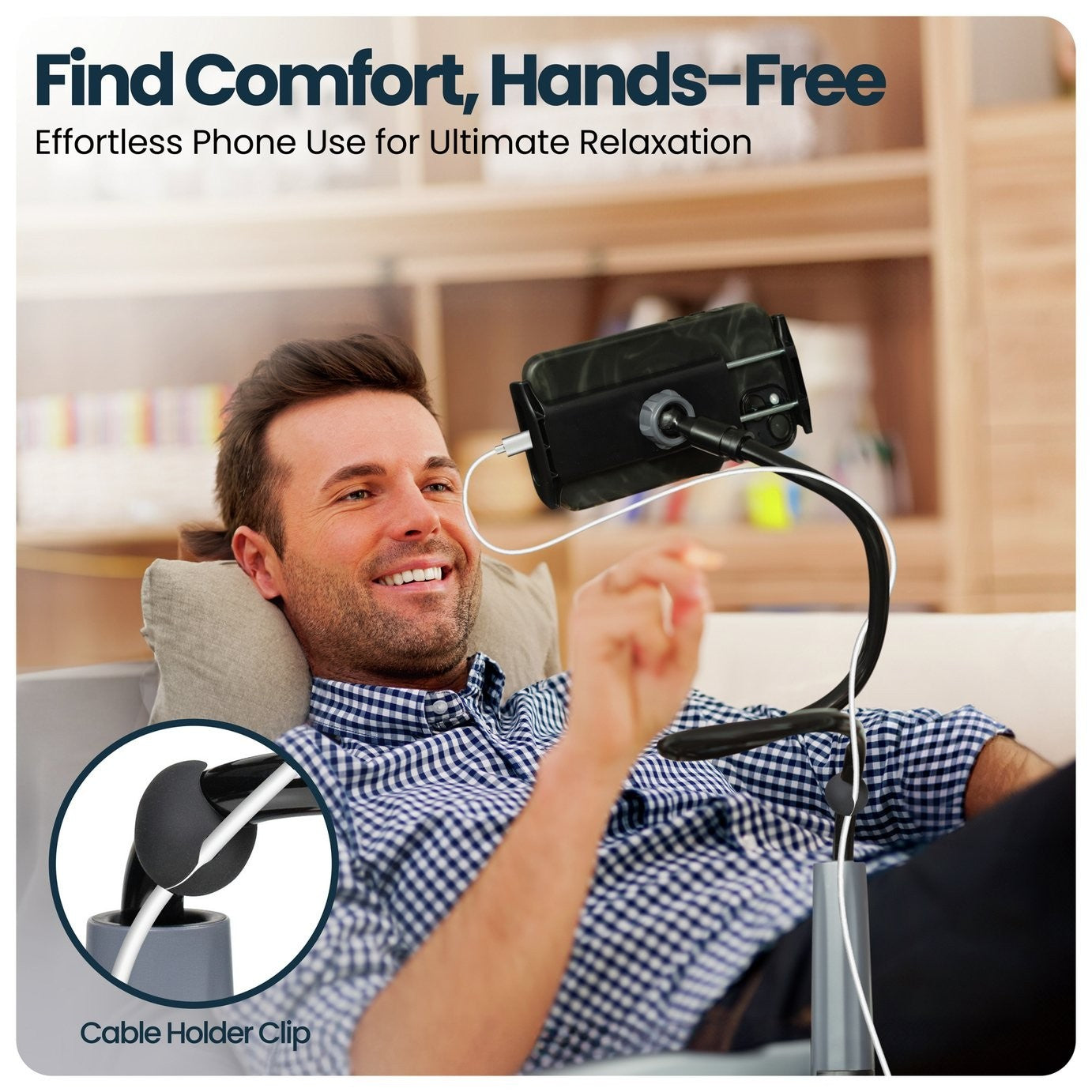 2-in-1 Gooseneck Phone & Tablet Holder – Flexible Arm | Desk / Bed Mount | Cable