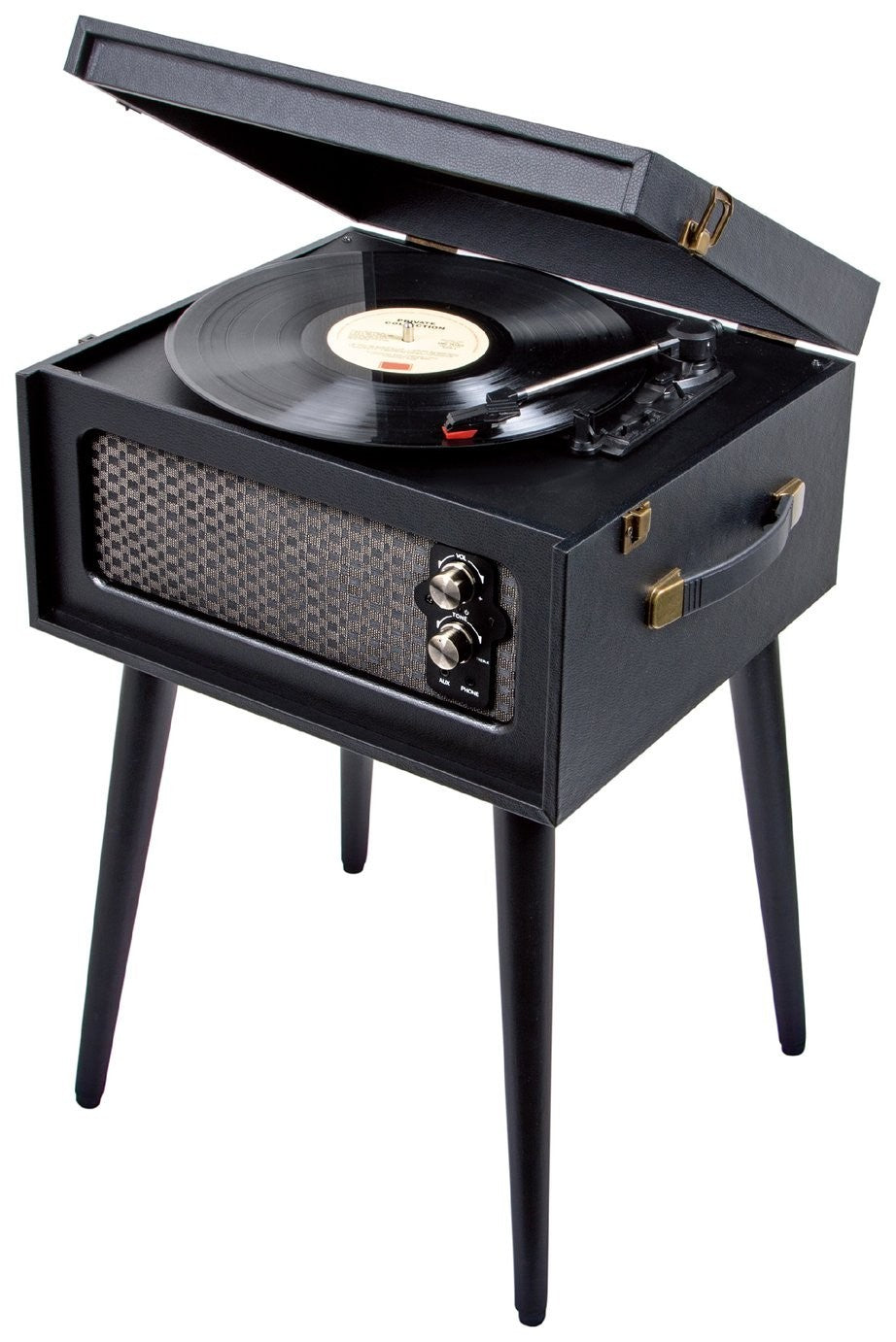 Bush Wooden Bluetooth Turntable Retro Aux Record Player Withs Legs Black 7164138