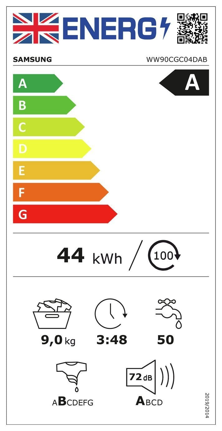 Samsung AI Energy WW90CGC04DAB 9kg Washing Machine - Black