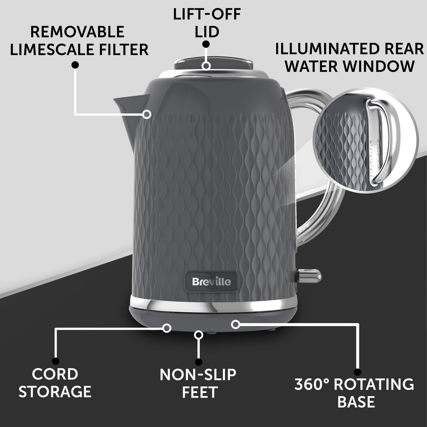 Breville VKT227 Curve Kettle - Grey and Chrome