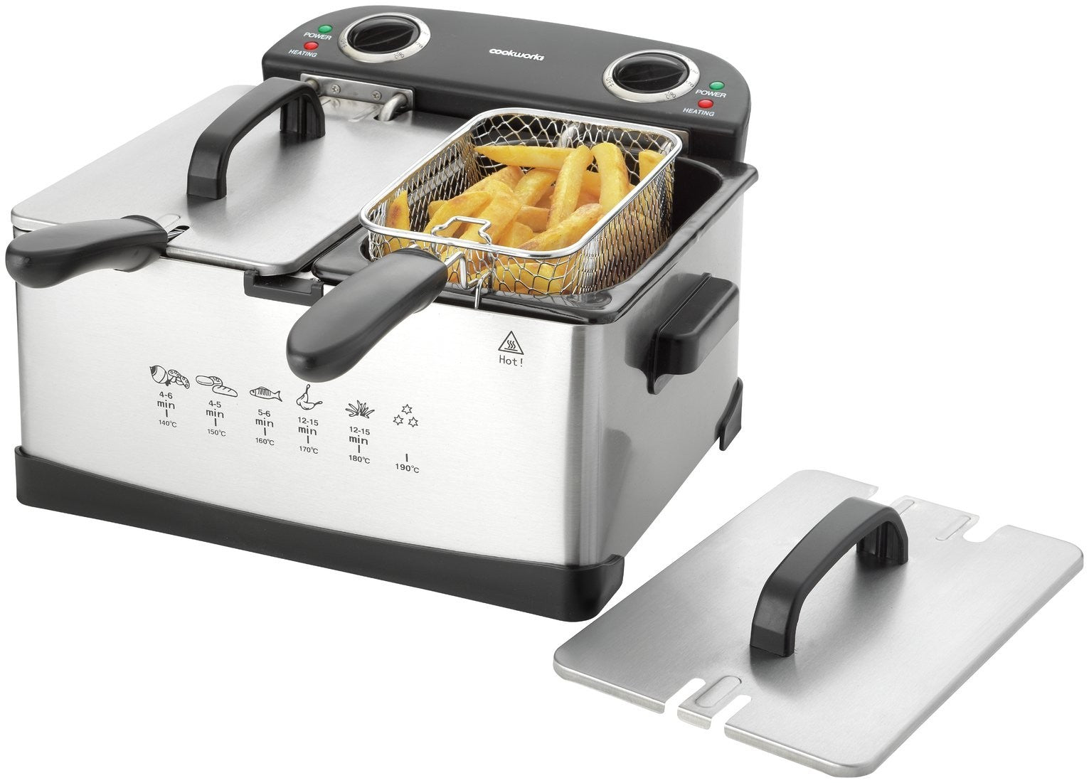 Cookworks Stainless Steel Twin Professional Deep Fat Fryer - 5L Dual Basket 2400