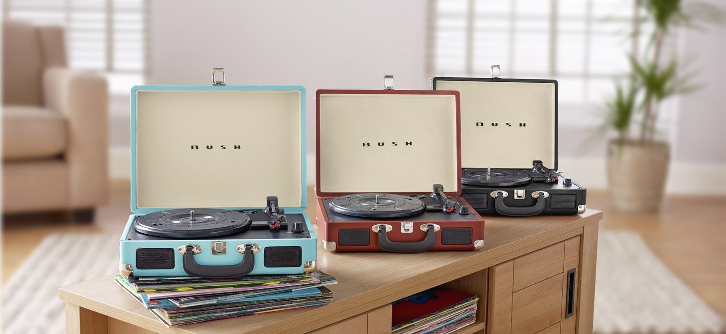 Bush Classic Suitcase Turntable | 3-Speed Vinyl Record Player | Retro Black