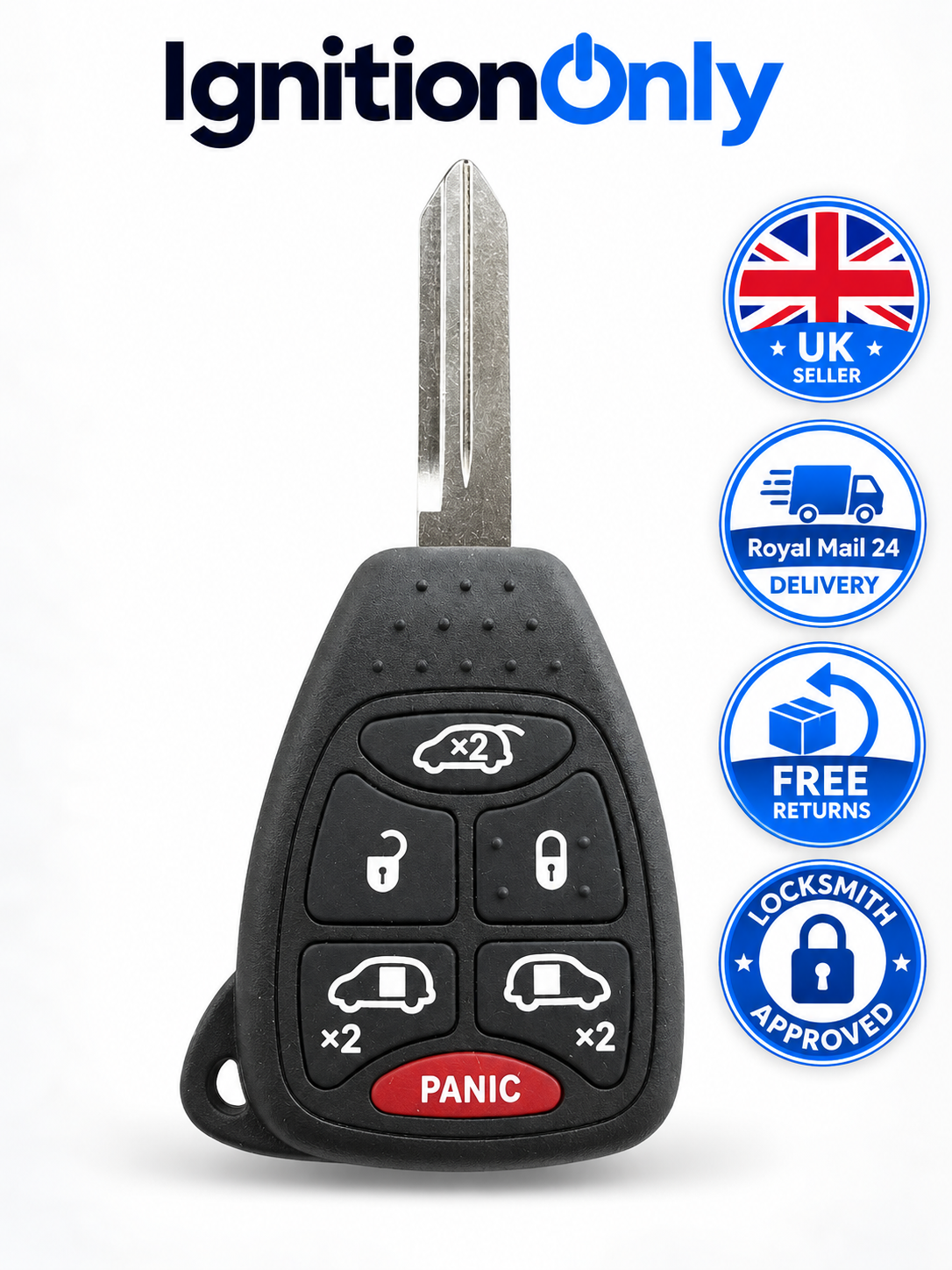 Dodge Chrysler Grand Voyager Key Case 5+1 Button Remote Fob 2004-2007