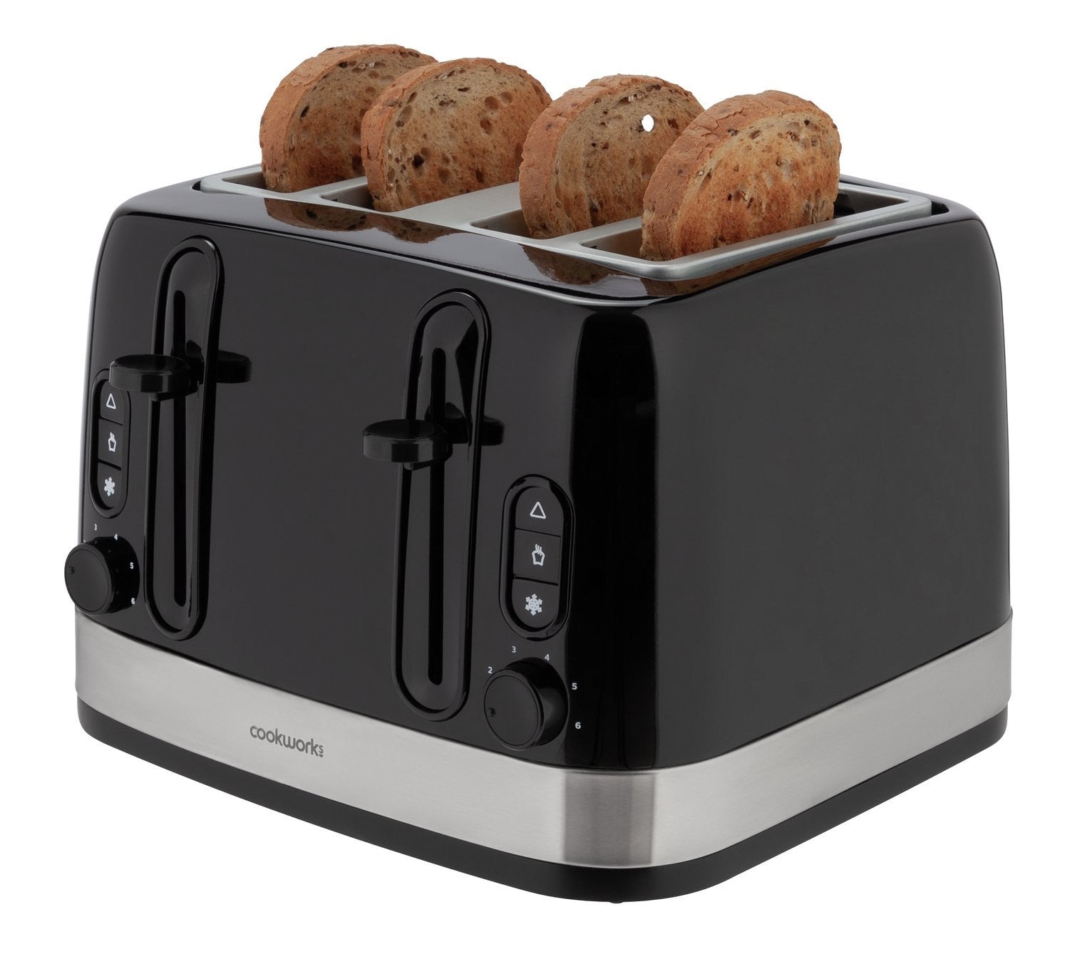 Cookworks 4 Slice Toaster 2300W Illuminated Wide Slots High Lift Black 8386276