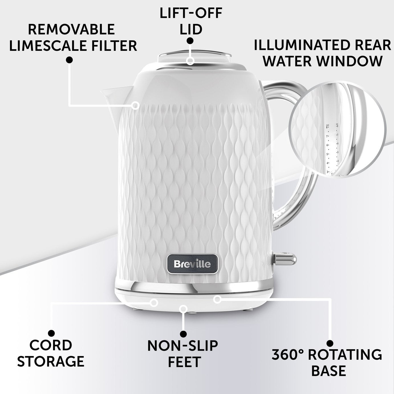 Breville VKT117 Curve Collection Jug Kettle 1.7L - White and Chrome