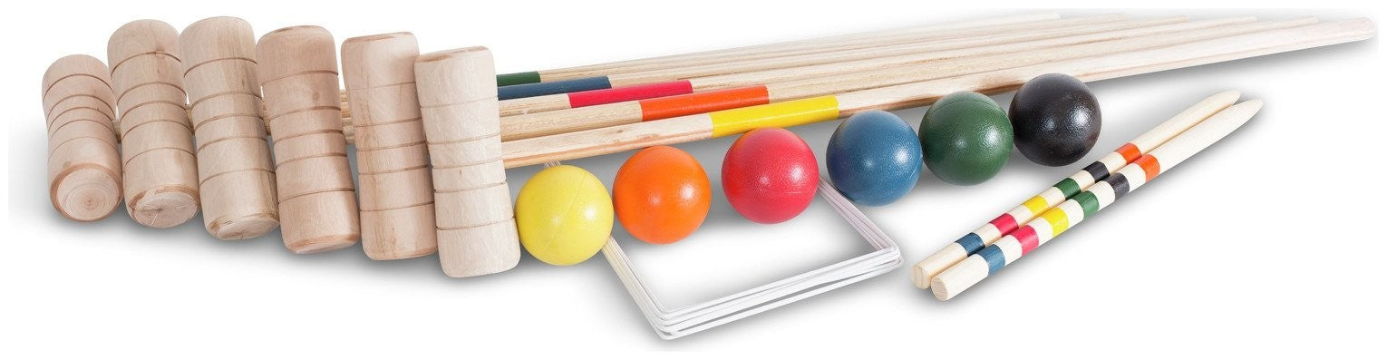 Croquet Set Birch Wood | 6 Mallets 6 Balls 10 Hoops | Family Garden Game
