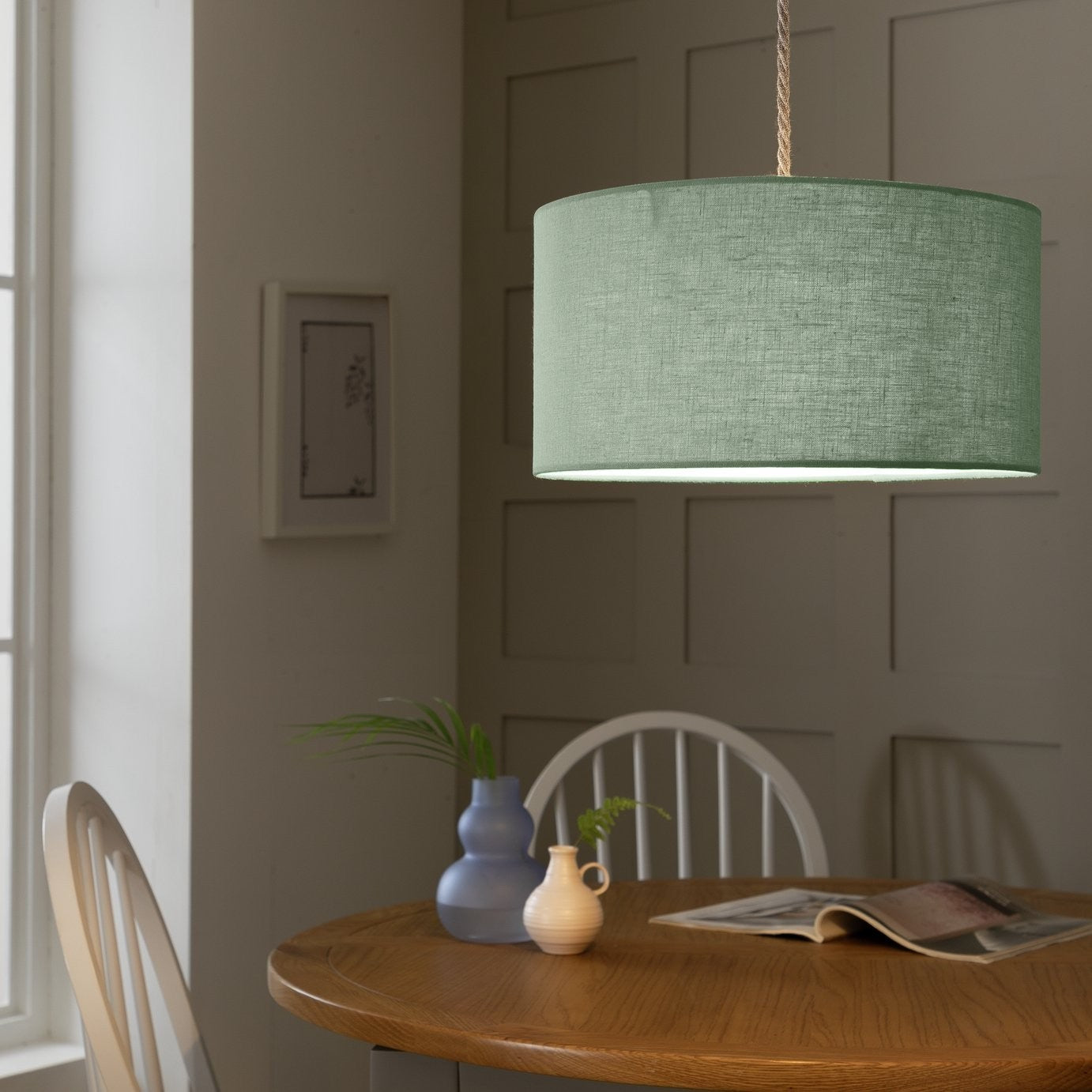 Home Serene Green Fabric Drum Lamp Shade | 35cm | Easy Fit