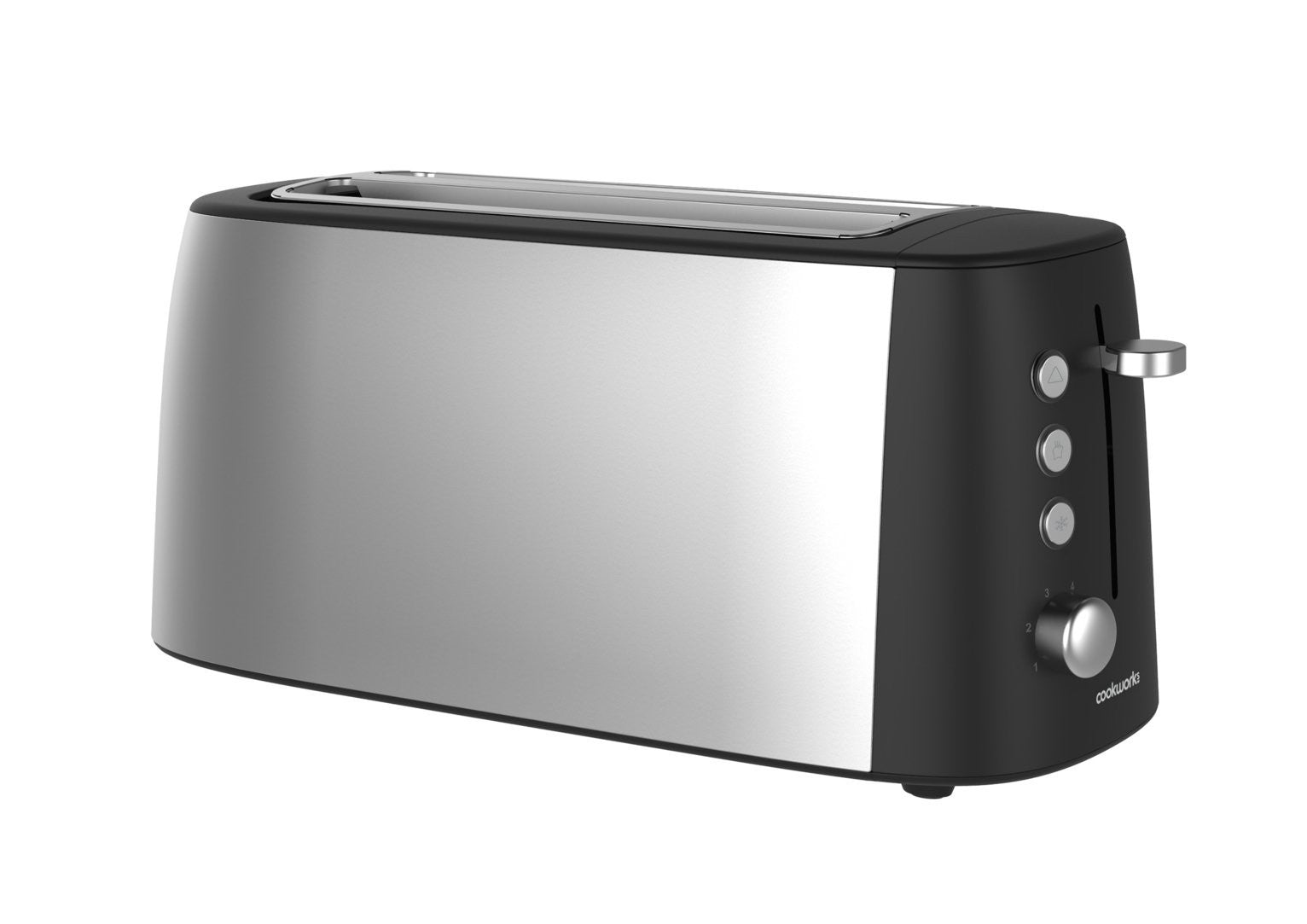 Cookworks Long Slot 4 Slice Toaster - Black and Silver