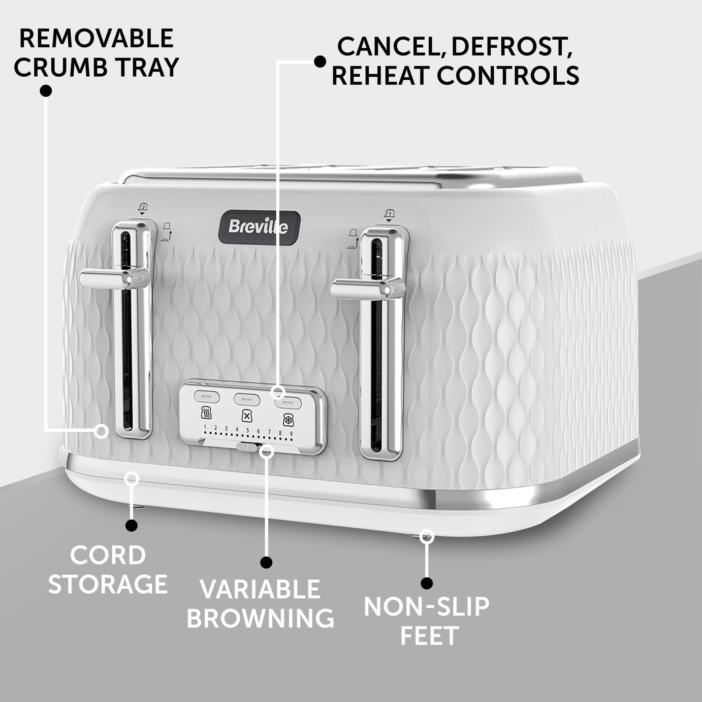 Breville VTT911 Curve 4 Slice Toaster - White and Chrome