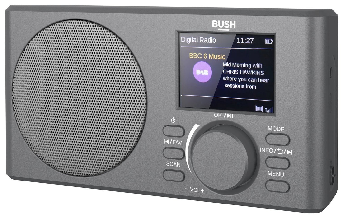 Bush DAB/DAB+ FM Portable Bluetooth Rechargeable Radio -Grey