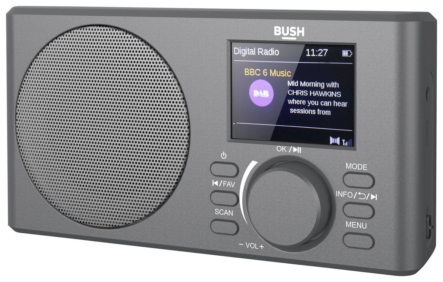 Bush DAB/DAB+ FM Portable Bluetooth Rechargeable Radio -Grey