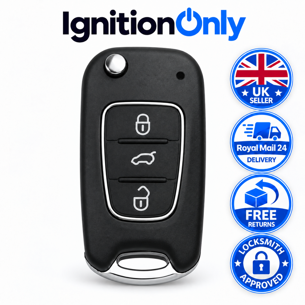 3 Button Flip Key Fob Case for Hyundai i10 i20 i30 Veloster ix20 ix35