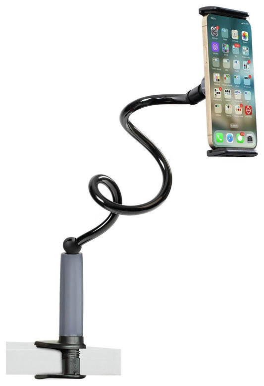 2-in-1 Gooseneck Phone & Tablet Holder – Flexible Arm | Desk / Bed Mount | Cable