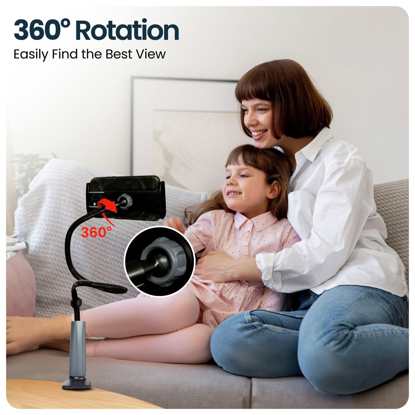 2-in-1 Gooseneck Phone & Tablet Holder – Flexible Arm | Desk / Bed Mount | Cable