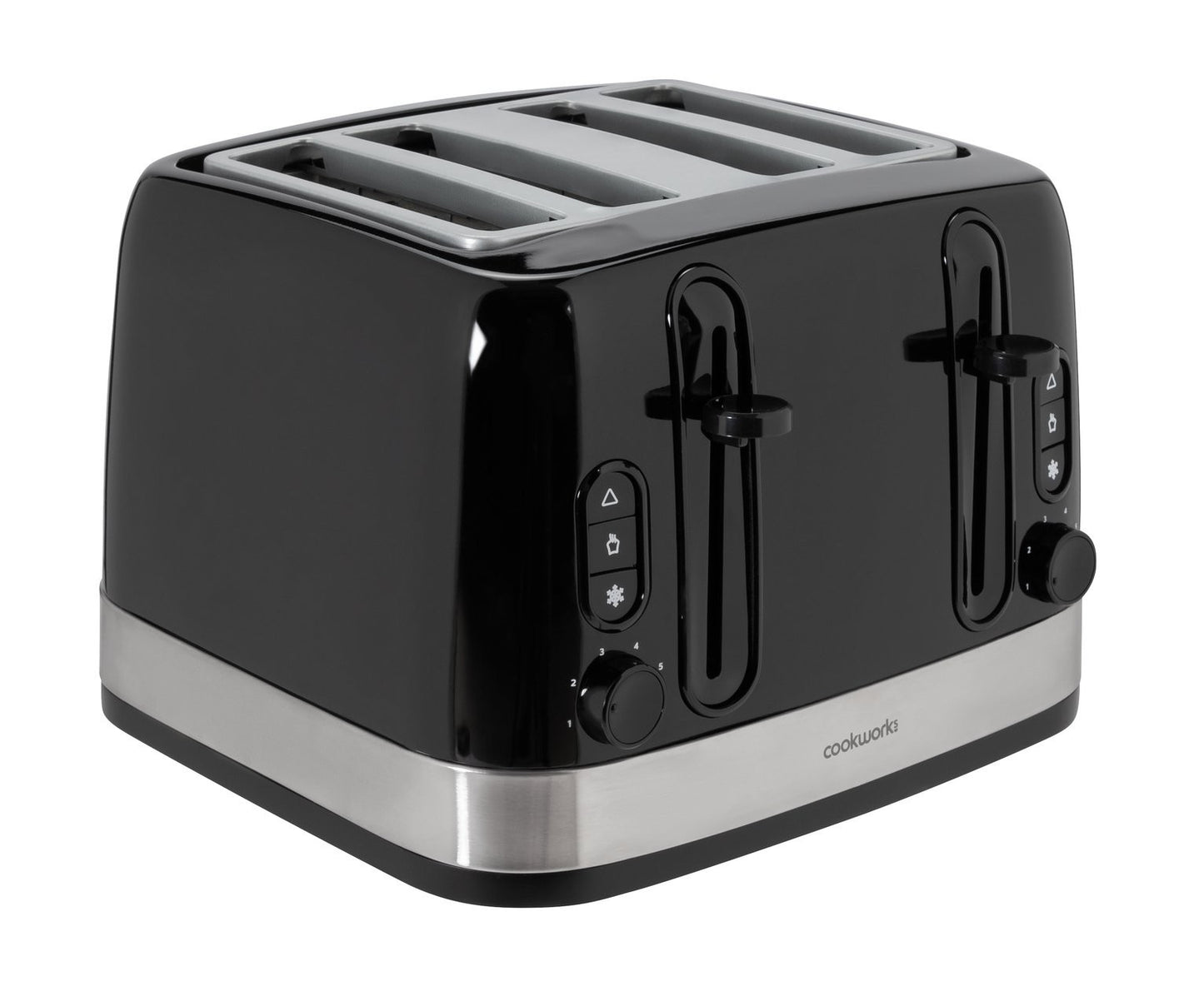 Cookworks 4 Slice Toaster 2300W Illuminated Wide Slots High Lift Black 8386276