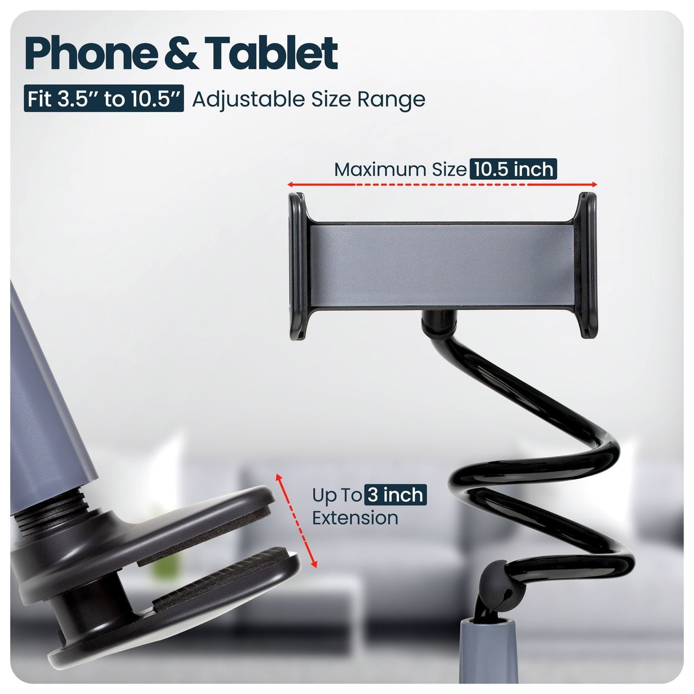 2-in-1 Gooseneck Phone & Tablet Holder – Flexible Arm | Desk / Bed Mount | Cable
