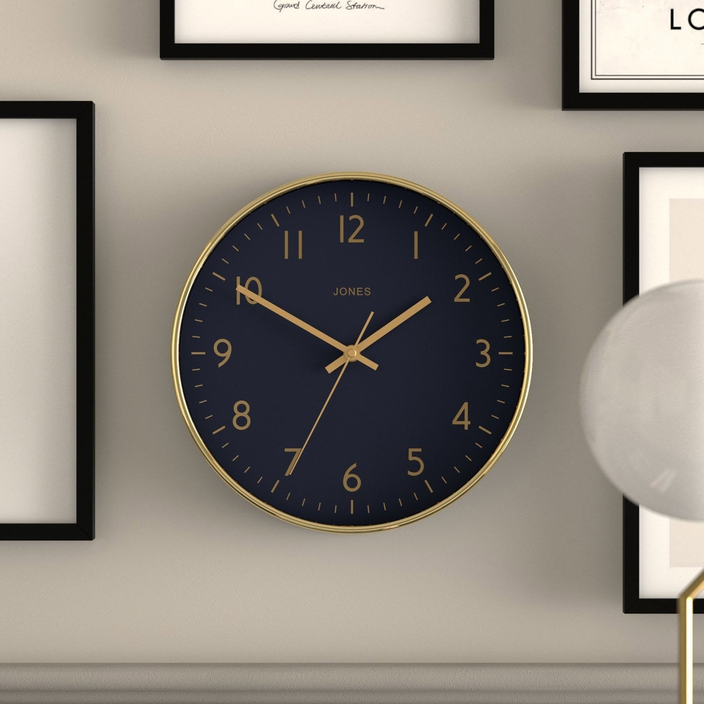 Jones Circular Wall Clock in Gold Coloured Frame with Quartz Movement 30cm