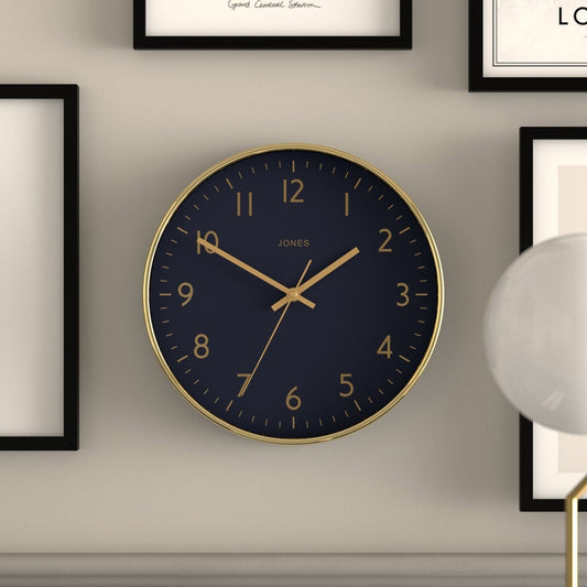 Jones Circular Wall Clock in Gold Coloured Frame with Quartz Movement 30cm
