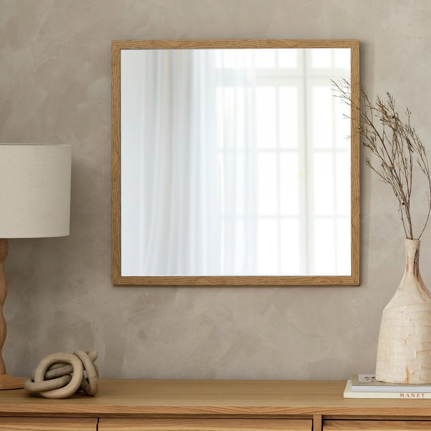 Home Essentials Oak Effect Square Wall Mirror -55x55cm