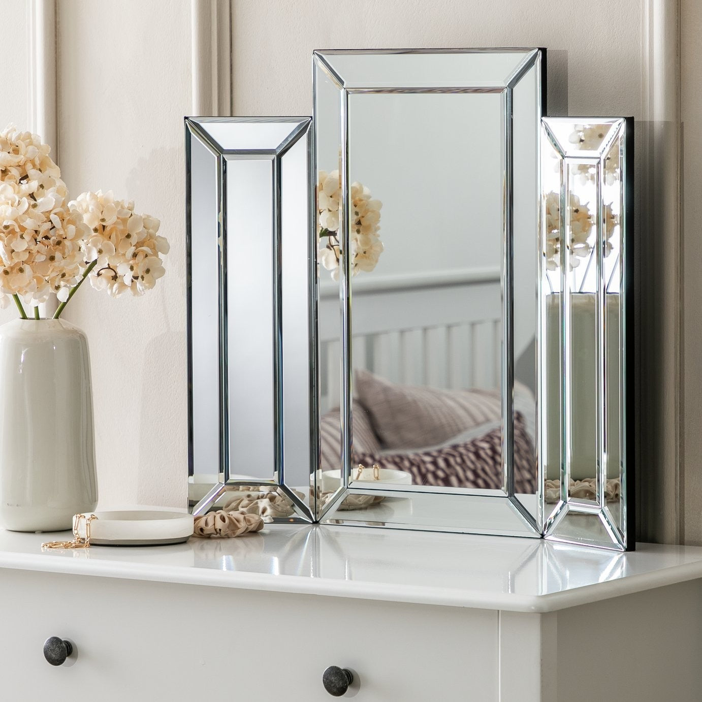 Black Folding Bevelled Dressing Table Mirror-50x56cm5815623