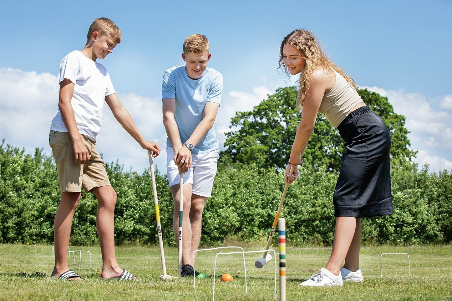 Croquet Set Birch Wood | 6 Mallets 6 Balls 10 Hoops | Family Garden Game