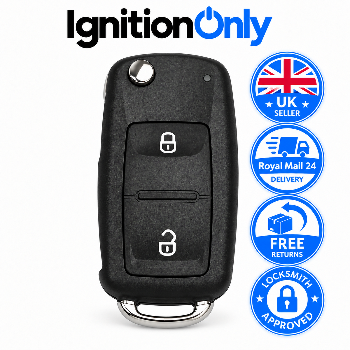 VW 2 Button Remote Key Shell Case with Badge – Replacement Key Fob Housing
