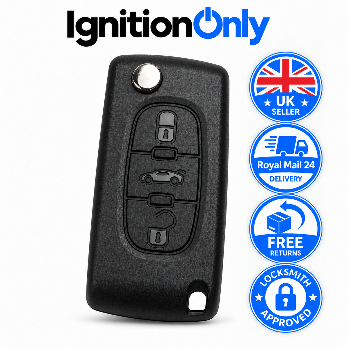 HU83 CE0523 3 Button Flip Remote Key Fob 433MHz for Peugeot 207
