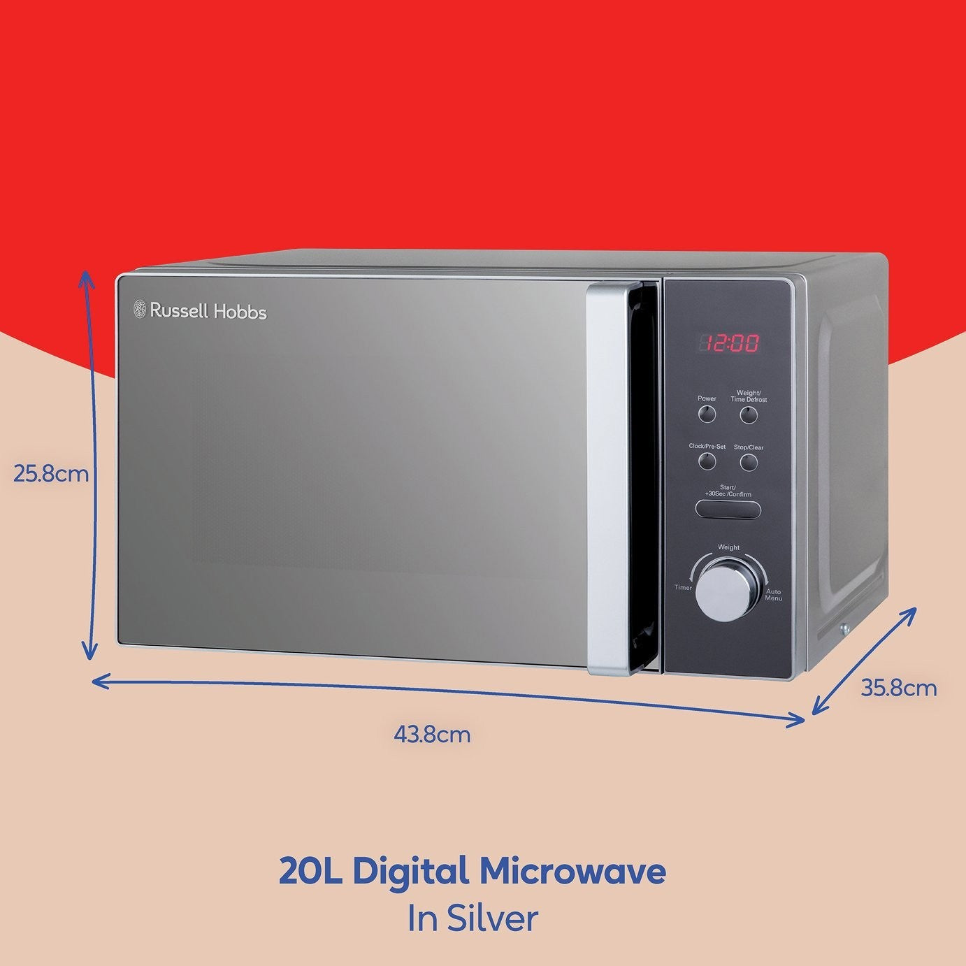 Russell Hobbs 800W Standard Microwave RHM2076SAG - Silver