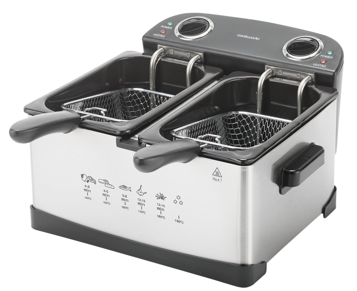 Cookworks Stainless Steel Twin Professional Deep Fat Fryer - 5L Dual Basket 2400