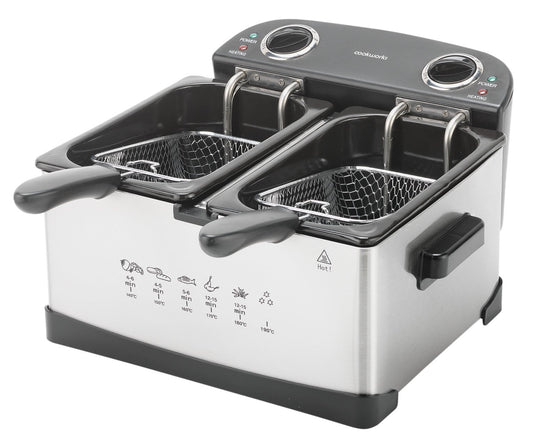 Cookworks Stainless Steel Twin Professional Deep Fat Fryer - 5L Dual Basket 2400