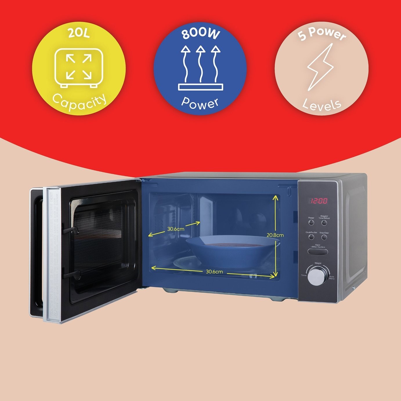 Russell Hobbs 800W Standard Microwave RHM2076SAG - Silver