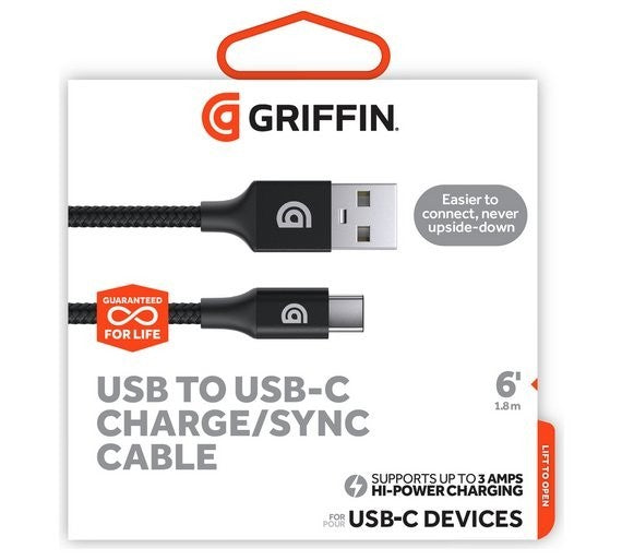 Griffin Premium USB-A to USB-C 1.8M Charging Cable - Black
