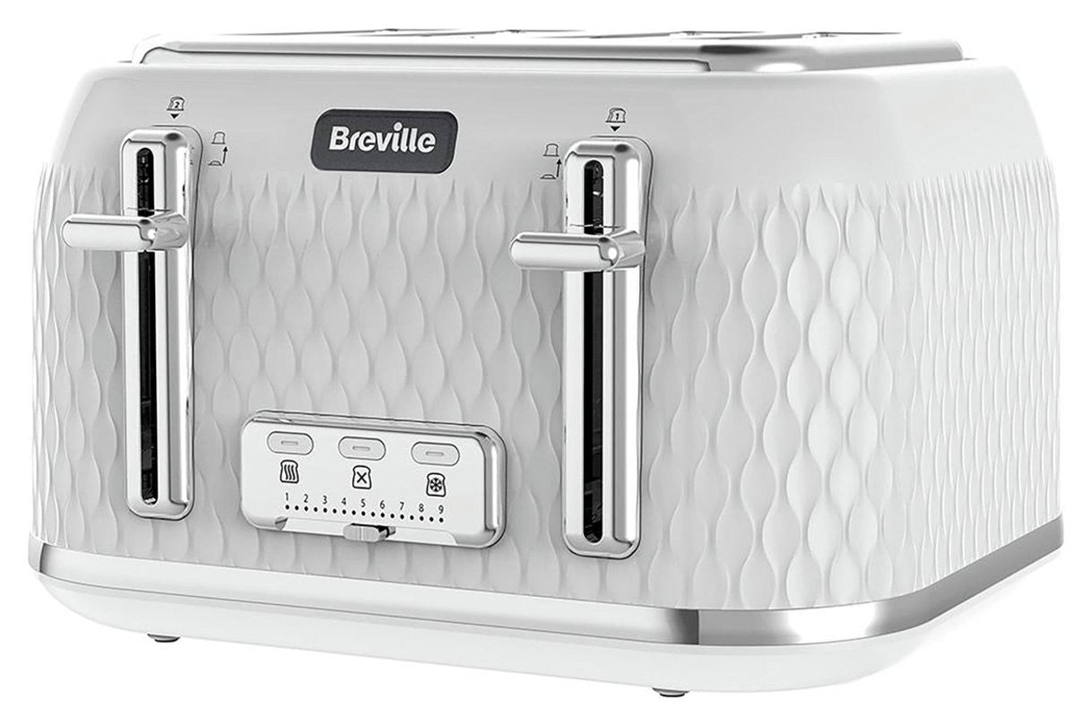 Breville VTT911 Curve 4 Slice Wide Slot High Lift Toaster - White & Chrome.