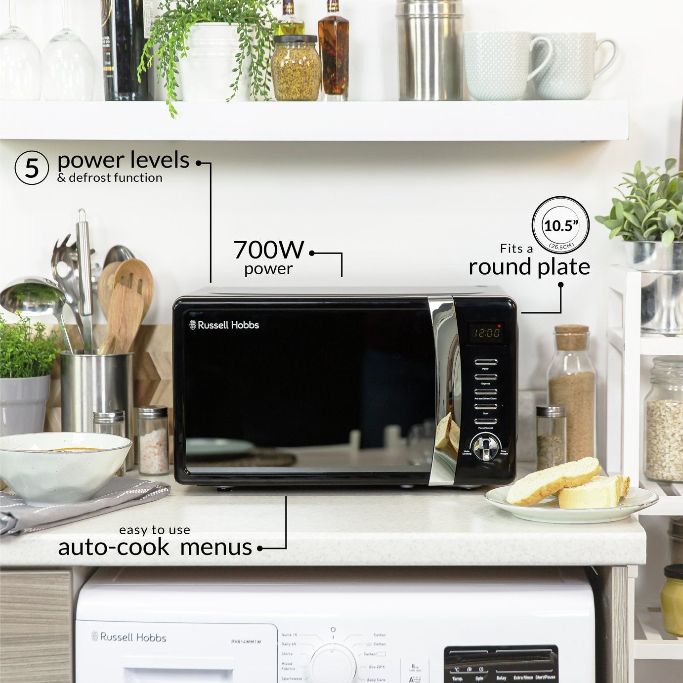 Russell Hobbs Worcester 700W Standard Microwave - Black