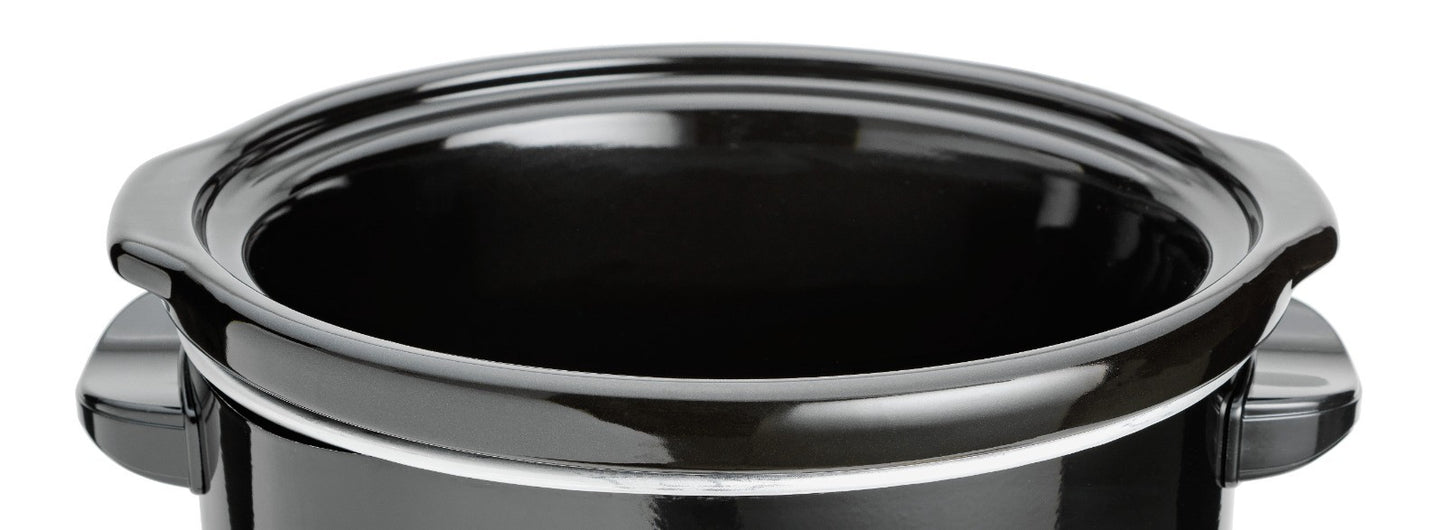 Cookworks 6.5L Slow Cooker Black 320W 3 Heat Settings Glass Lid Ceramic Bowl