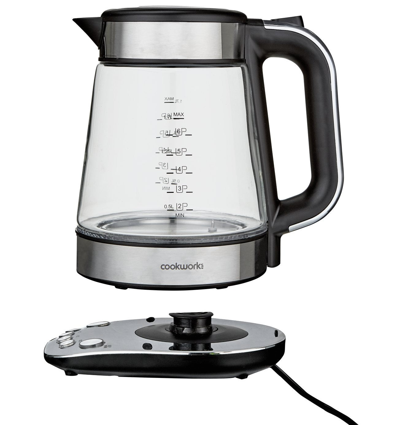 Cookworks Variable Temperature Glass Kettle - S/Steel