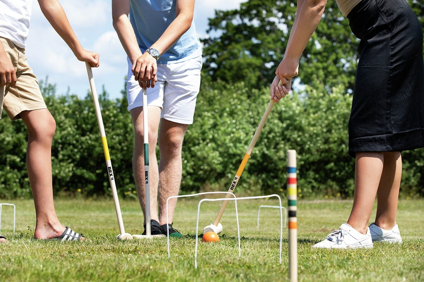 Croquet Set Birch Wood | 6 Mallets 6 Balls 10 Hoops | Family Garden Game
