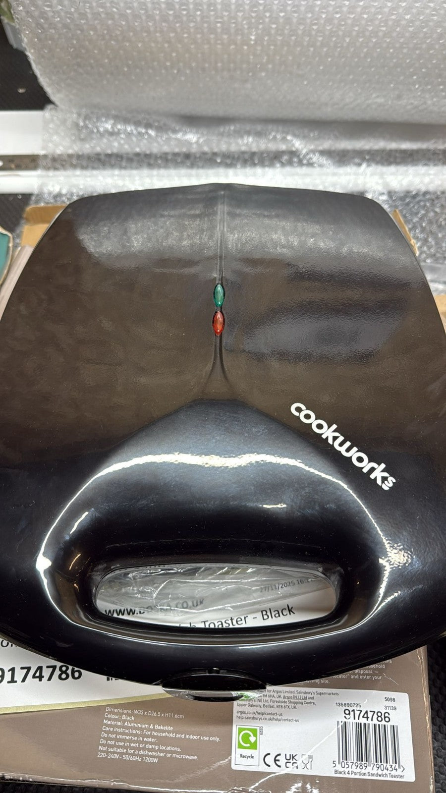 Cookworks 4 Portion Sandwich Toaster - Black